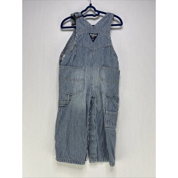OshKosh B'Gosh Railroad Striped Vestback Overalls Toddler Baby Snaps Sz 12 Month - Picture 5 of 8